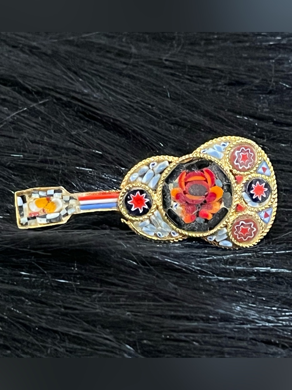 Vintage Mosaic Guitar Brooch